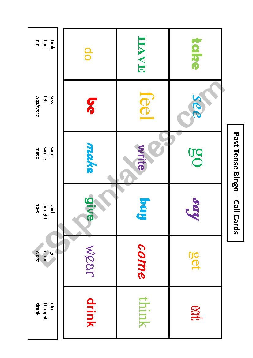 Past Simple Bingo 1 (Irregular Verbs)