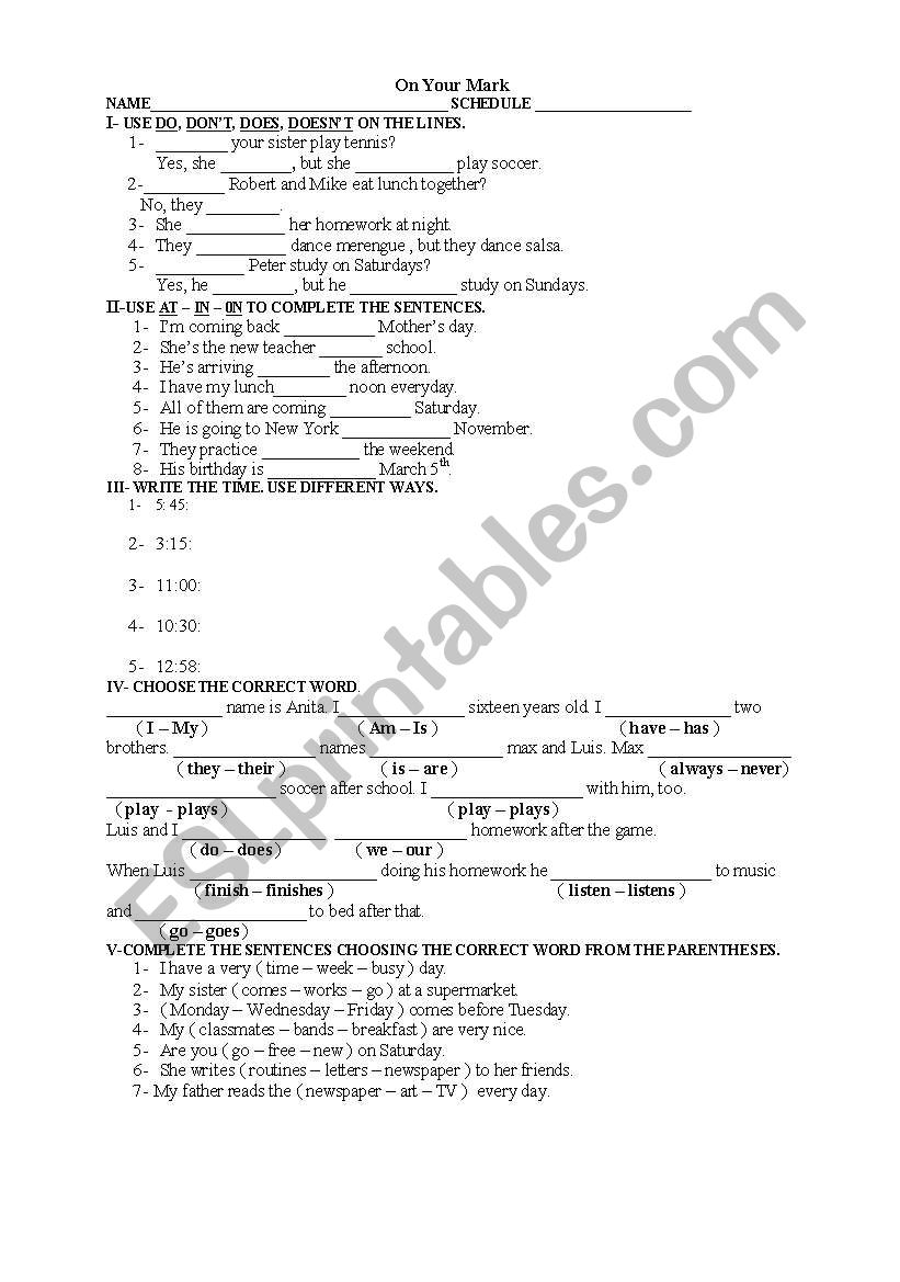 Exercises about tobe and simple present