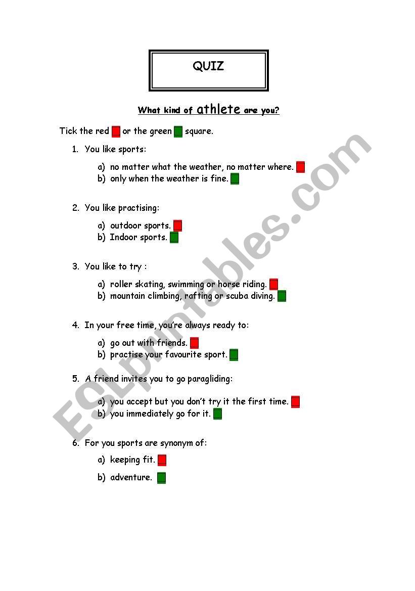 what kind of athlete are you? worksheet