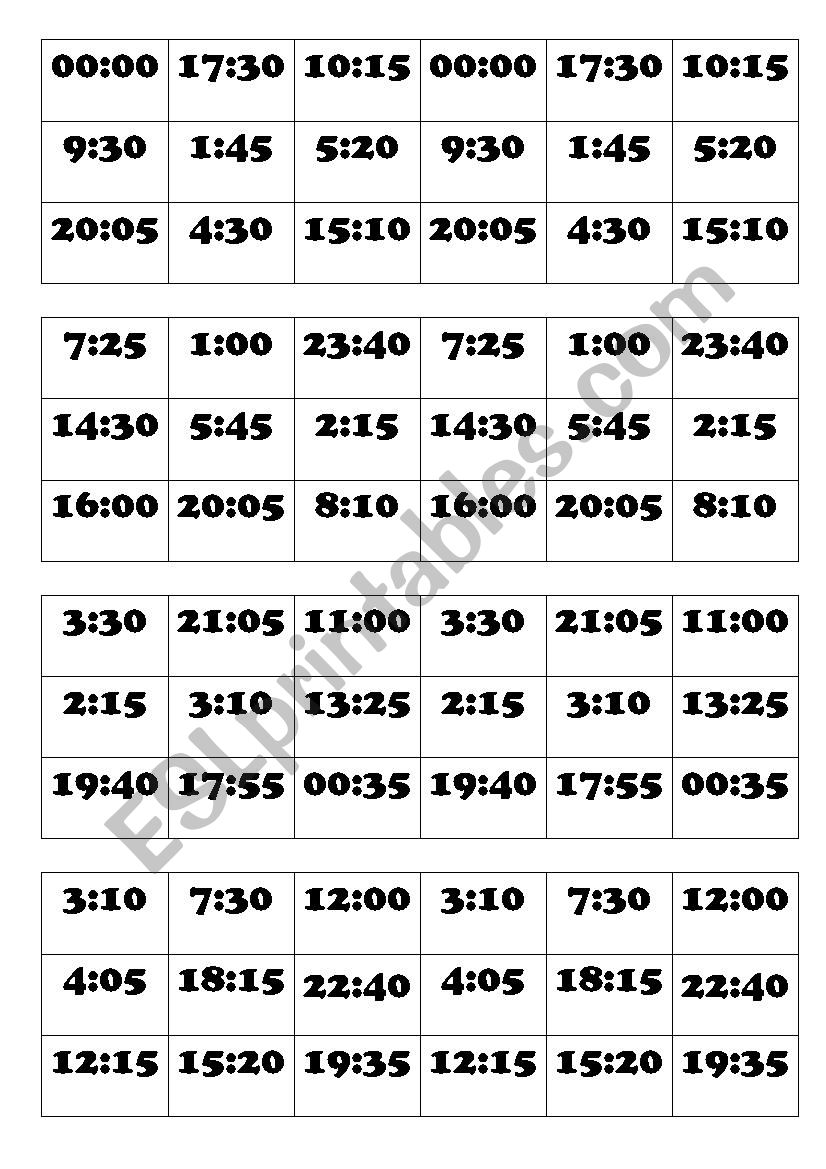 Play bingo with the time worksheet