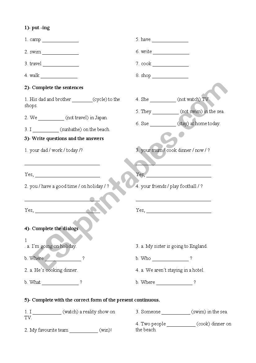 present continuous worksheet