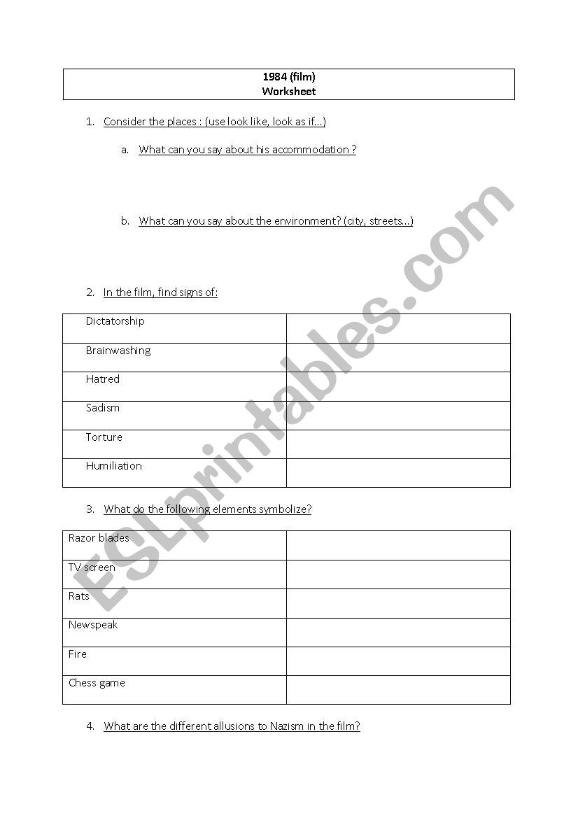 film 1984 questions worksheet