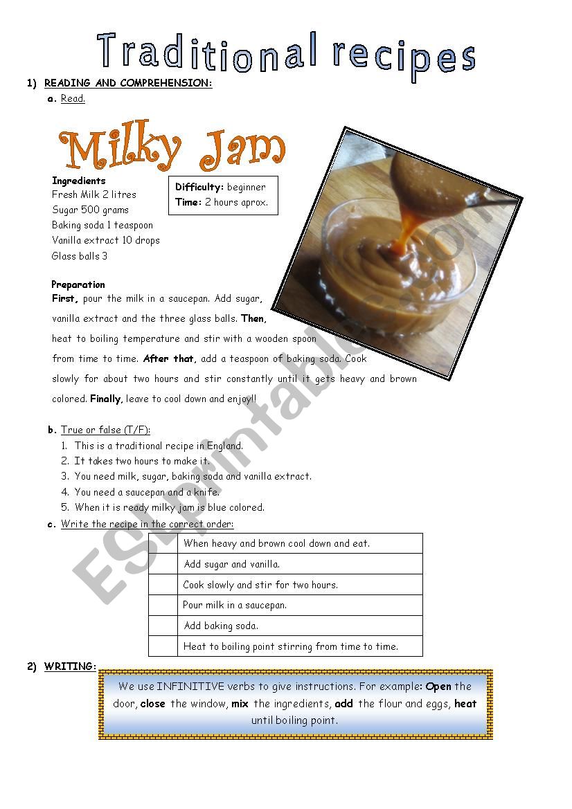 Traditional Recipes worksheet