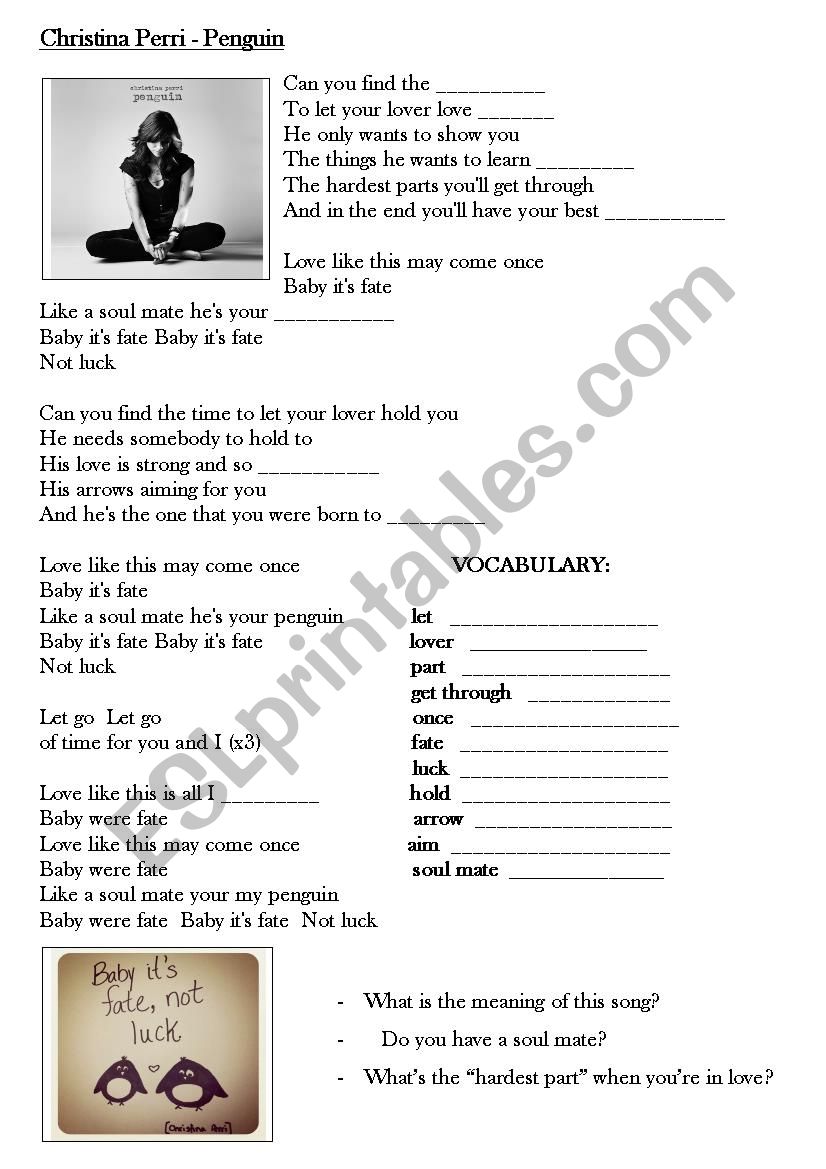 Christina Perri - PENGUIN worksheet