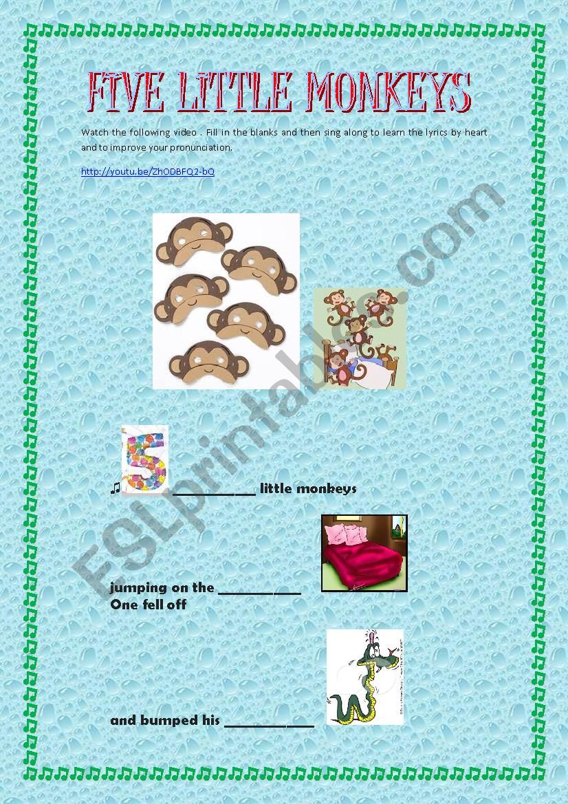 5 little monkeys worksheet