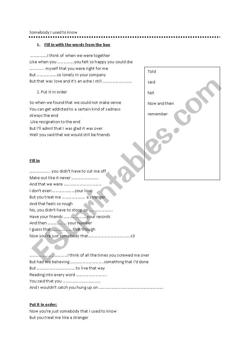 Somebody that... worksheet
