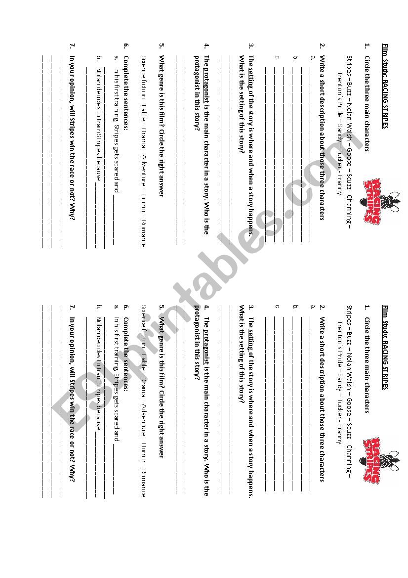 Film: Racing Stripes worksheet