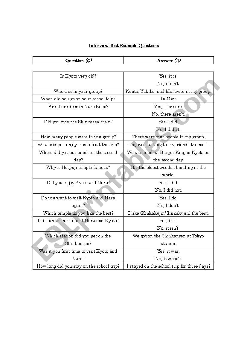 interview question worksheet