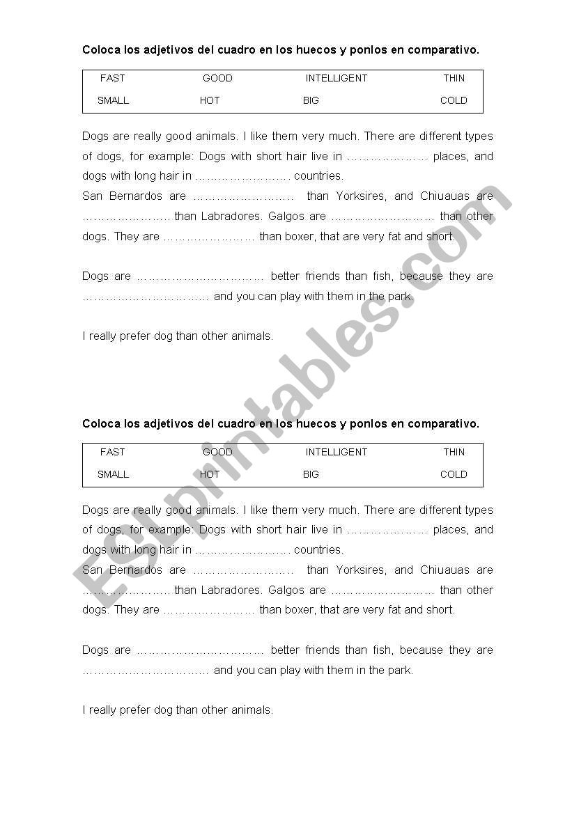 comparative adjectives worksheet