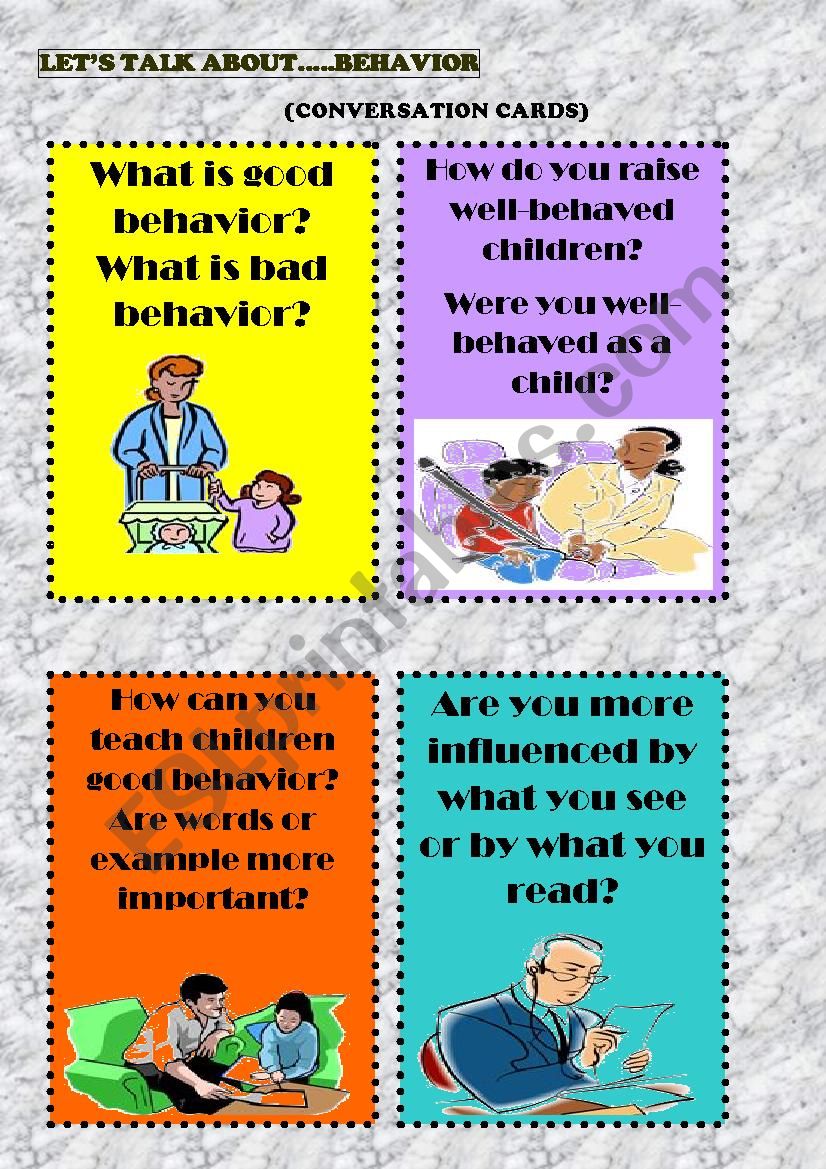 12 SPEAKING CARDS. TOPIC: BEHAVIOR