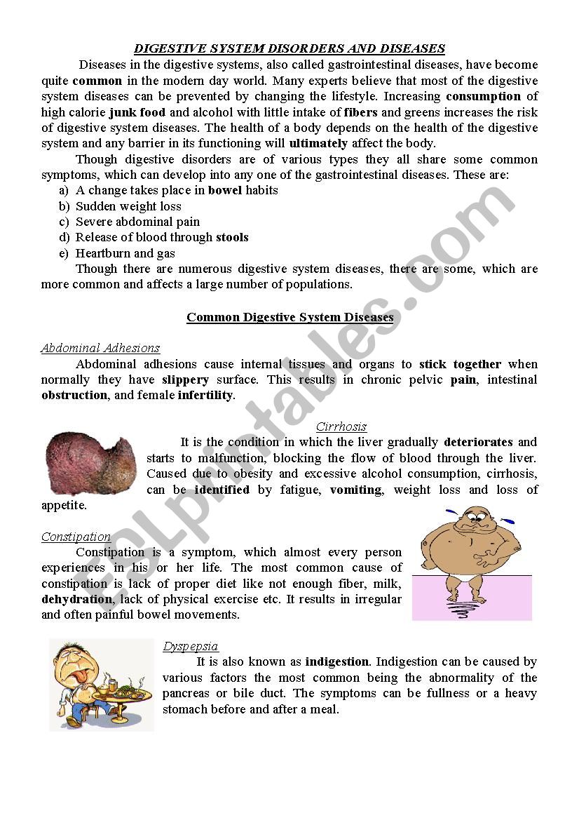 Digestive system disorders and diseases