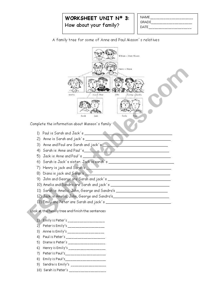 family worksheet worksheet