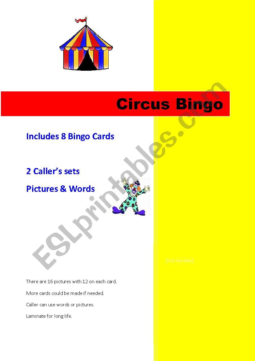 Circus Bingo worksheet