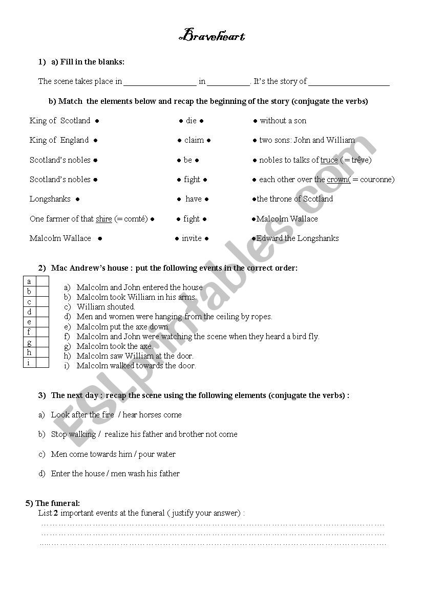 Braveheart - a film study worksheet