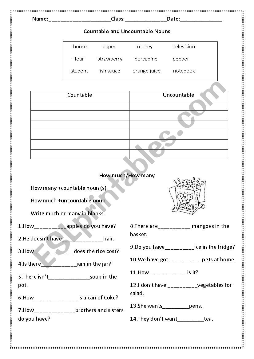 How much/How many worksheet