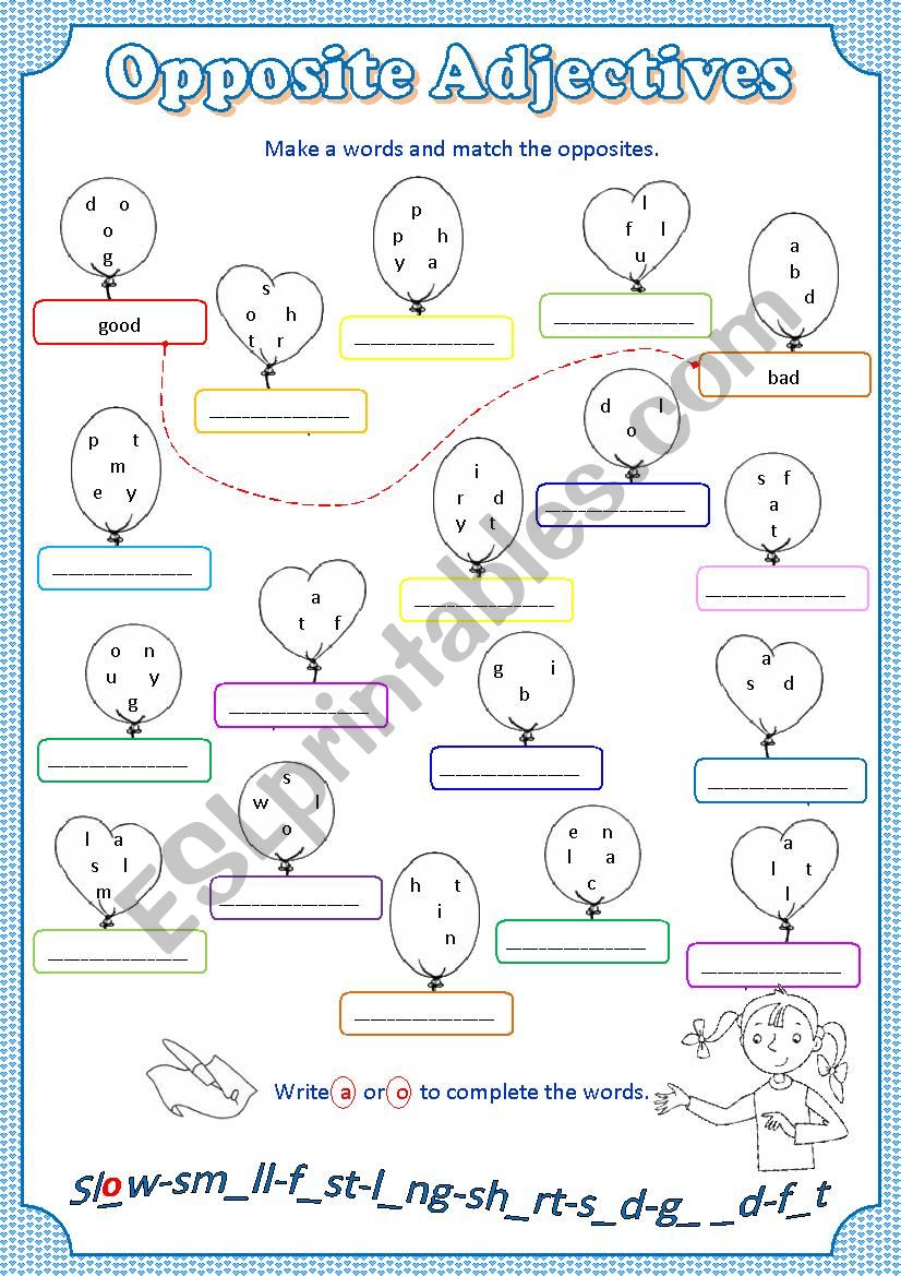 Match Opposite Adjectives worksheet