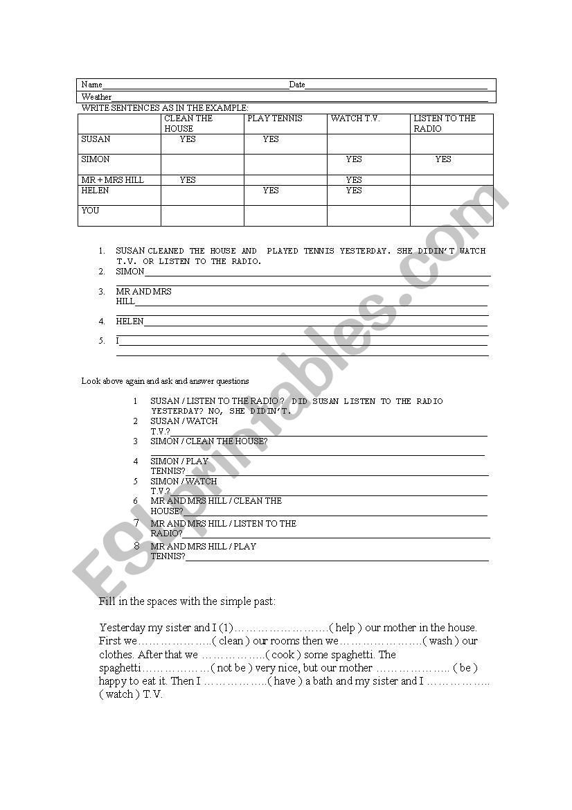 SIMPLE PAST - REGULAR VERBS worksheet