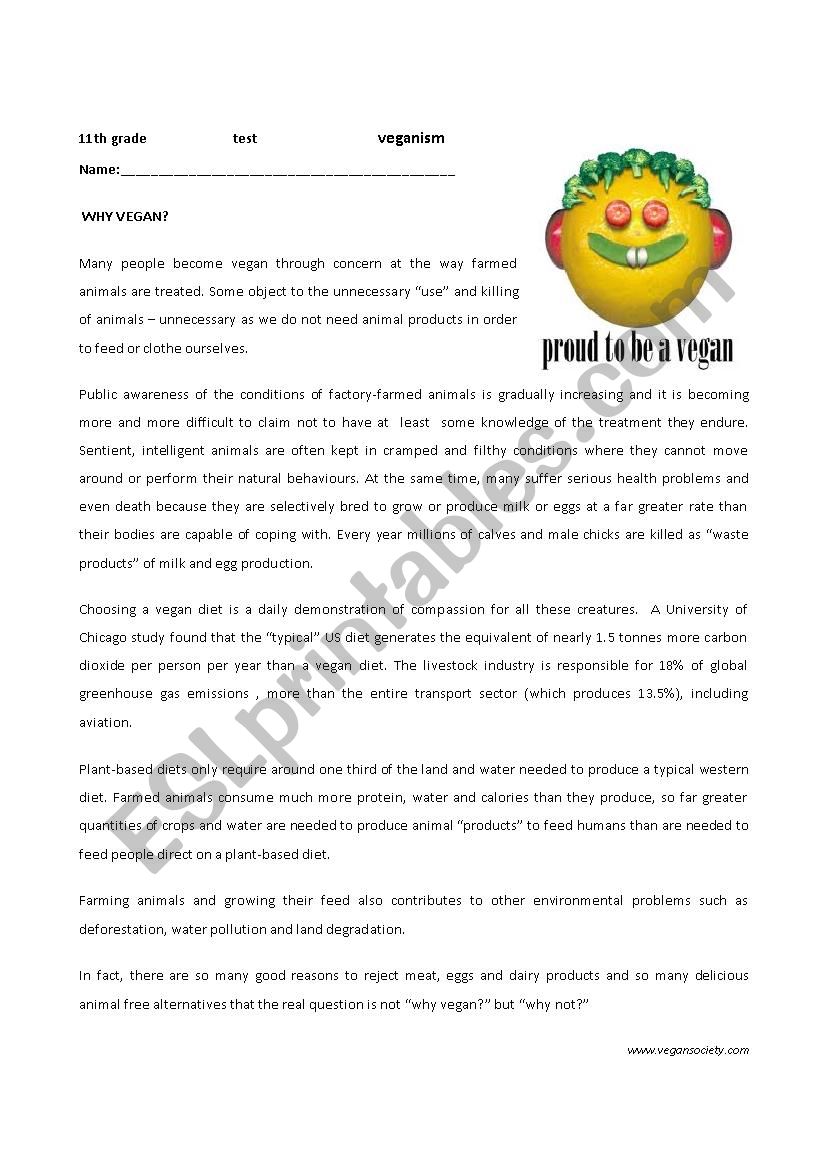 11th form test veganism worksheet