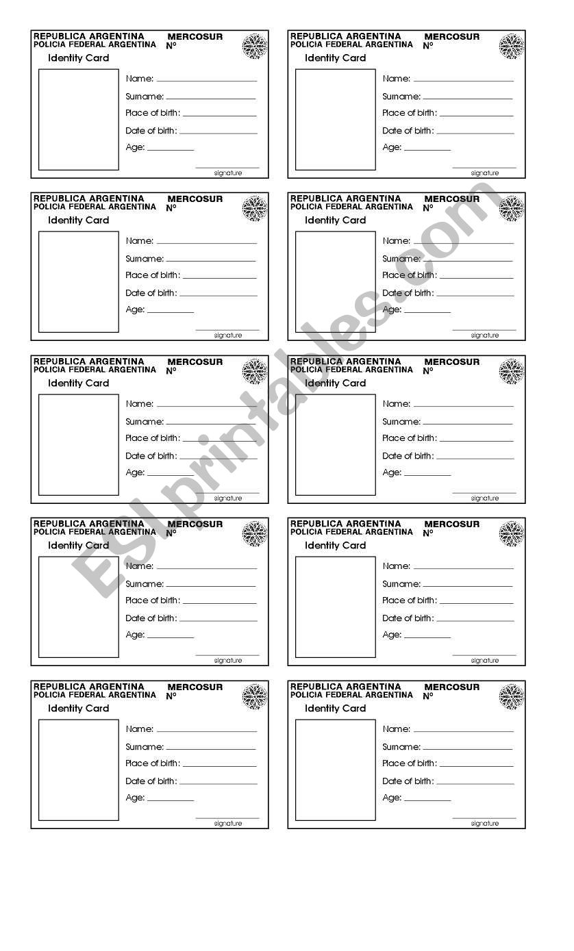 ID Cards for speaking activities