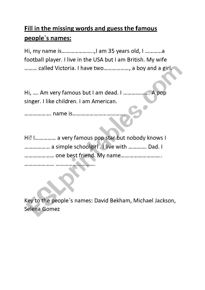 Fill in worksheet