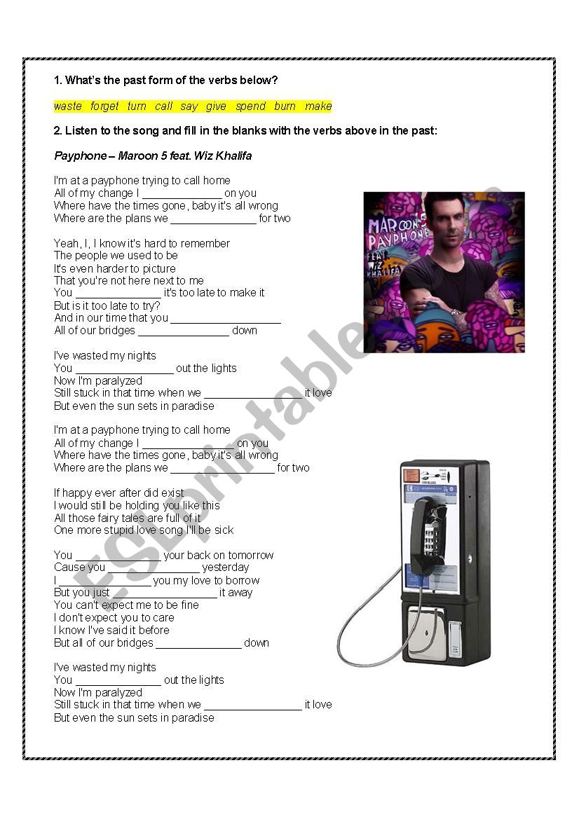 Song activity: Payphone - Maroon 5