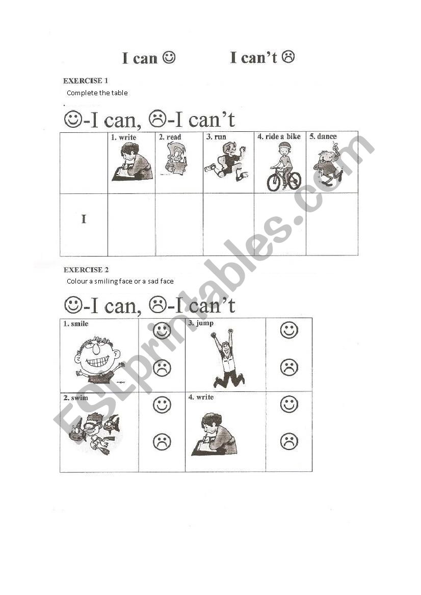 I can...I cant... worksheet