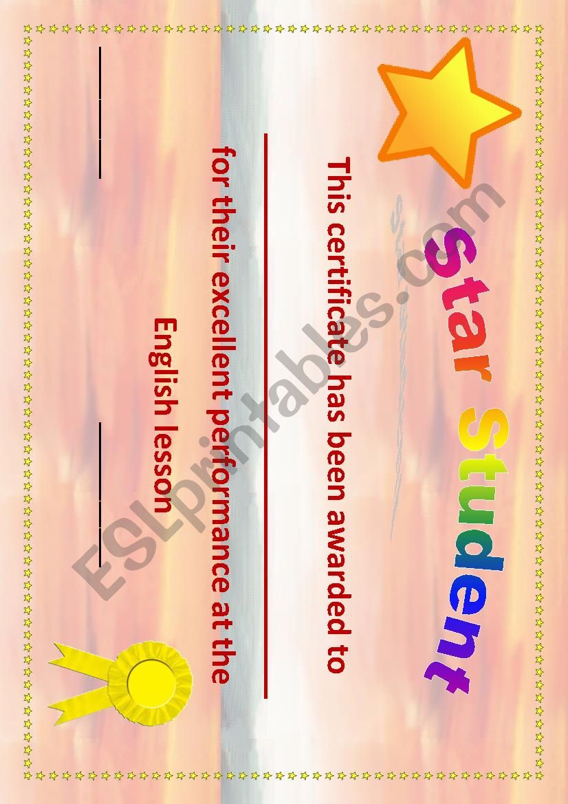 Star Student Certificate worksheet