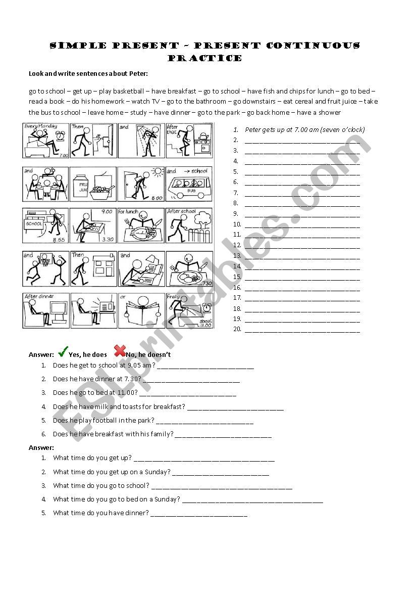 Simple Present and Present Continuous Practice