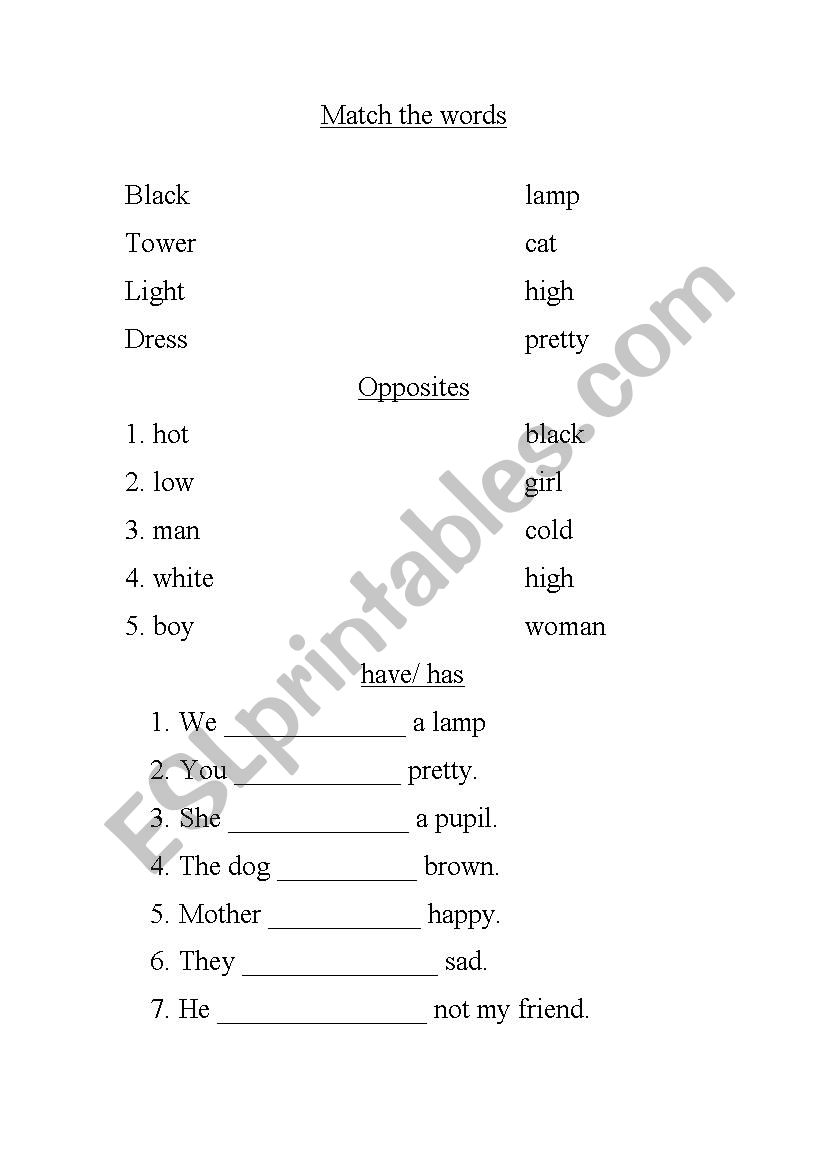 opposites worksheet