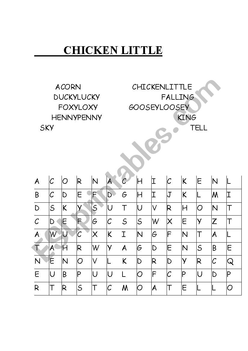 Chicken Little Wordsearch  worksheet