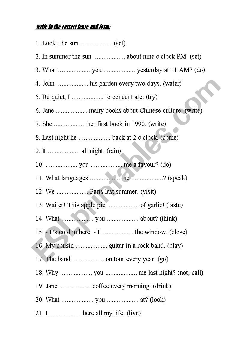 Tenses  worksheet