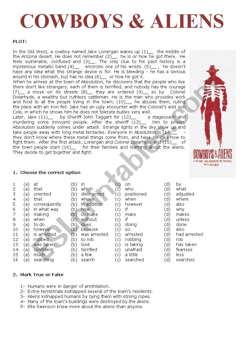 Cowboys and Aliens worksheet