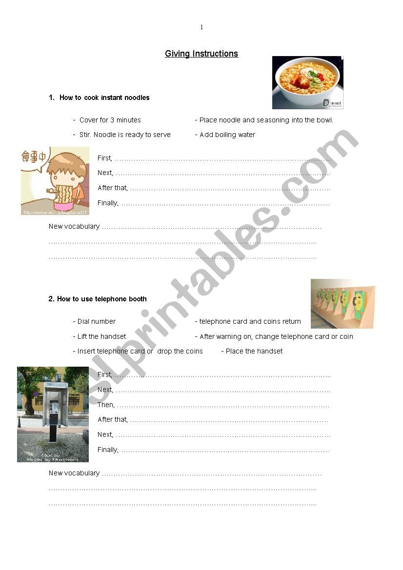 Giving instruction worksheet