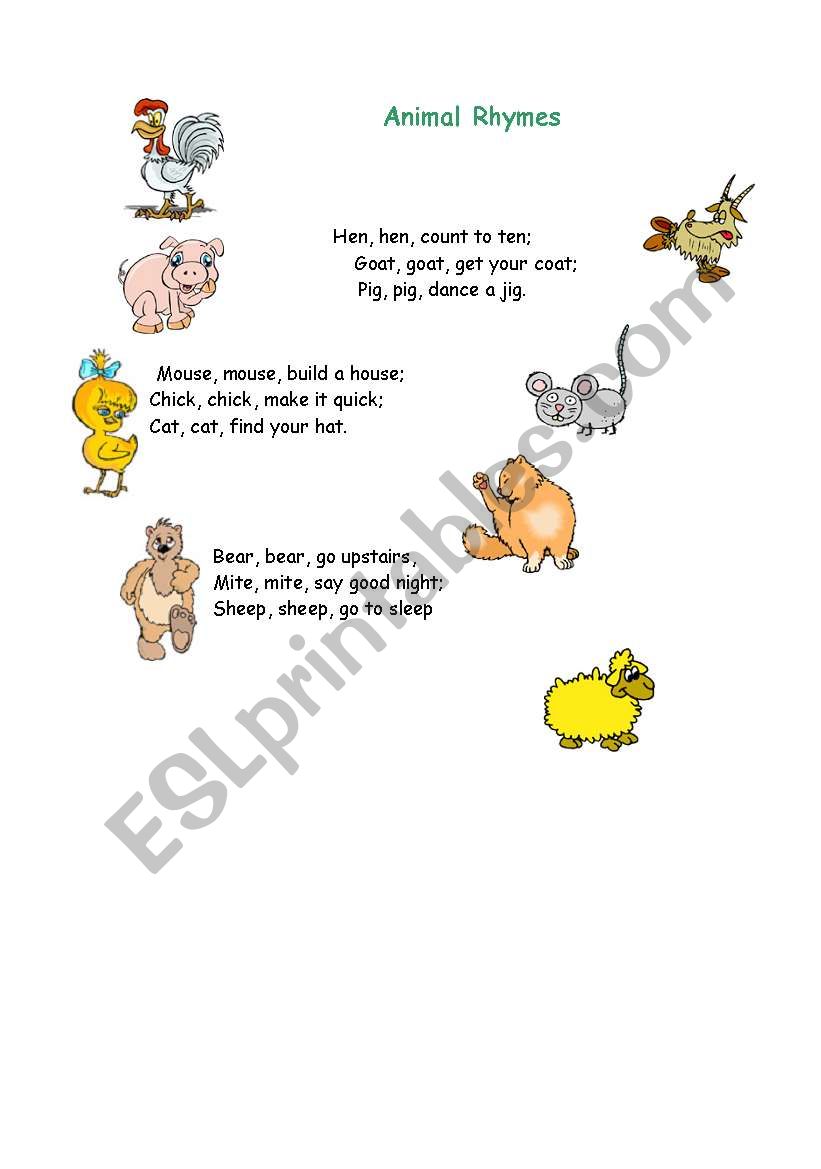 Animal Rhymes - ESL worksheet by nuno miguel