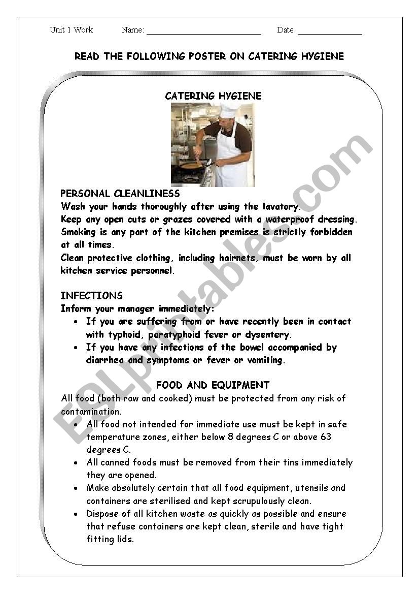 CATERING HYGIENE worksheet