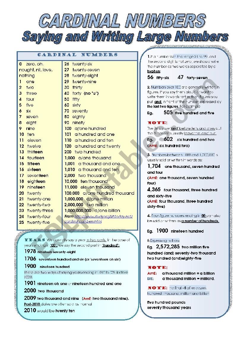 cardinal numbers worksheet