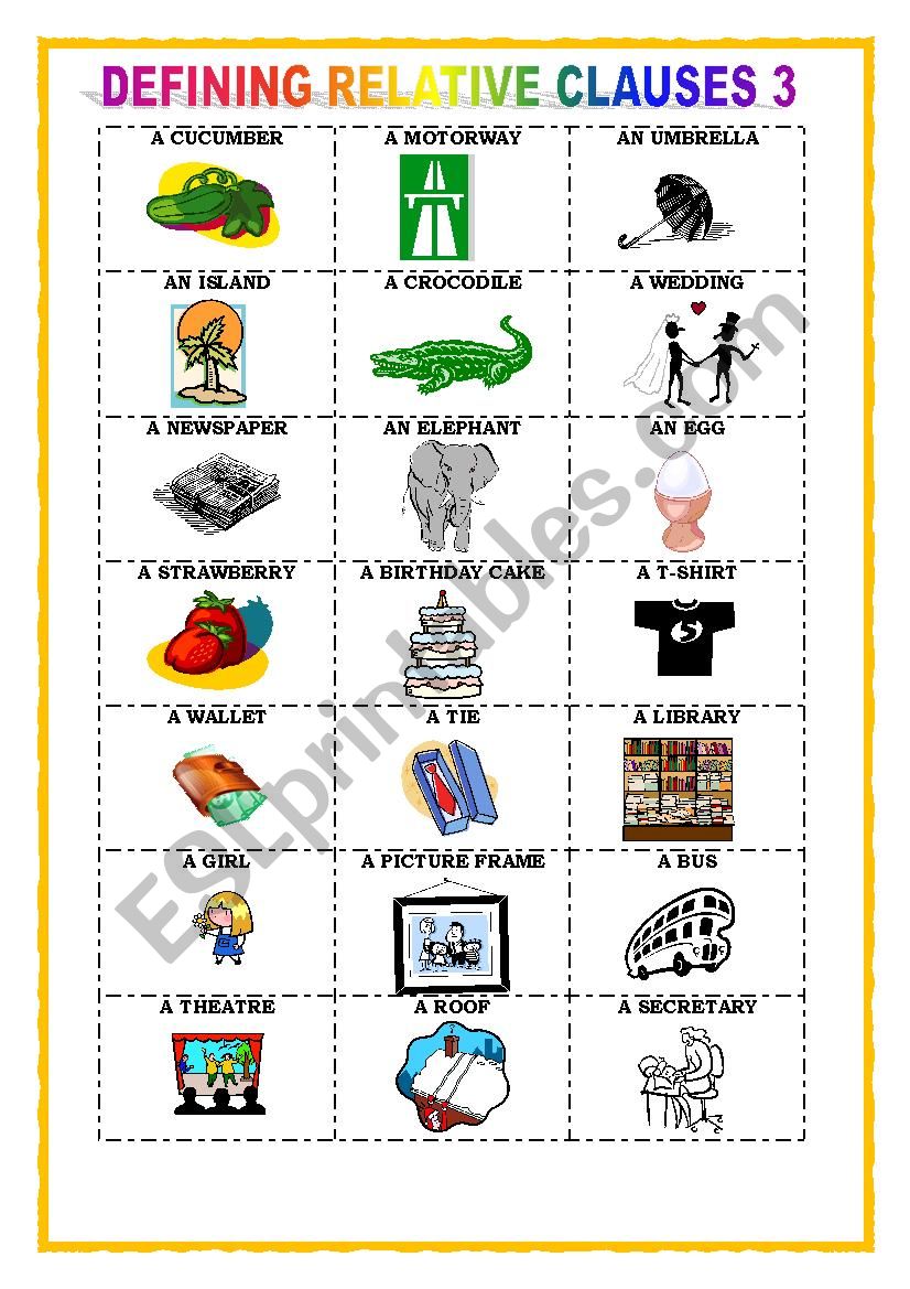 defining relative clauses 3 worksheet