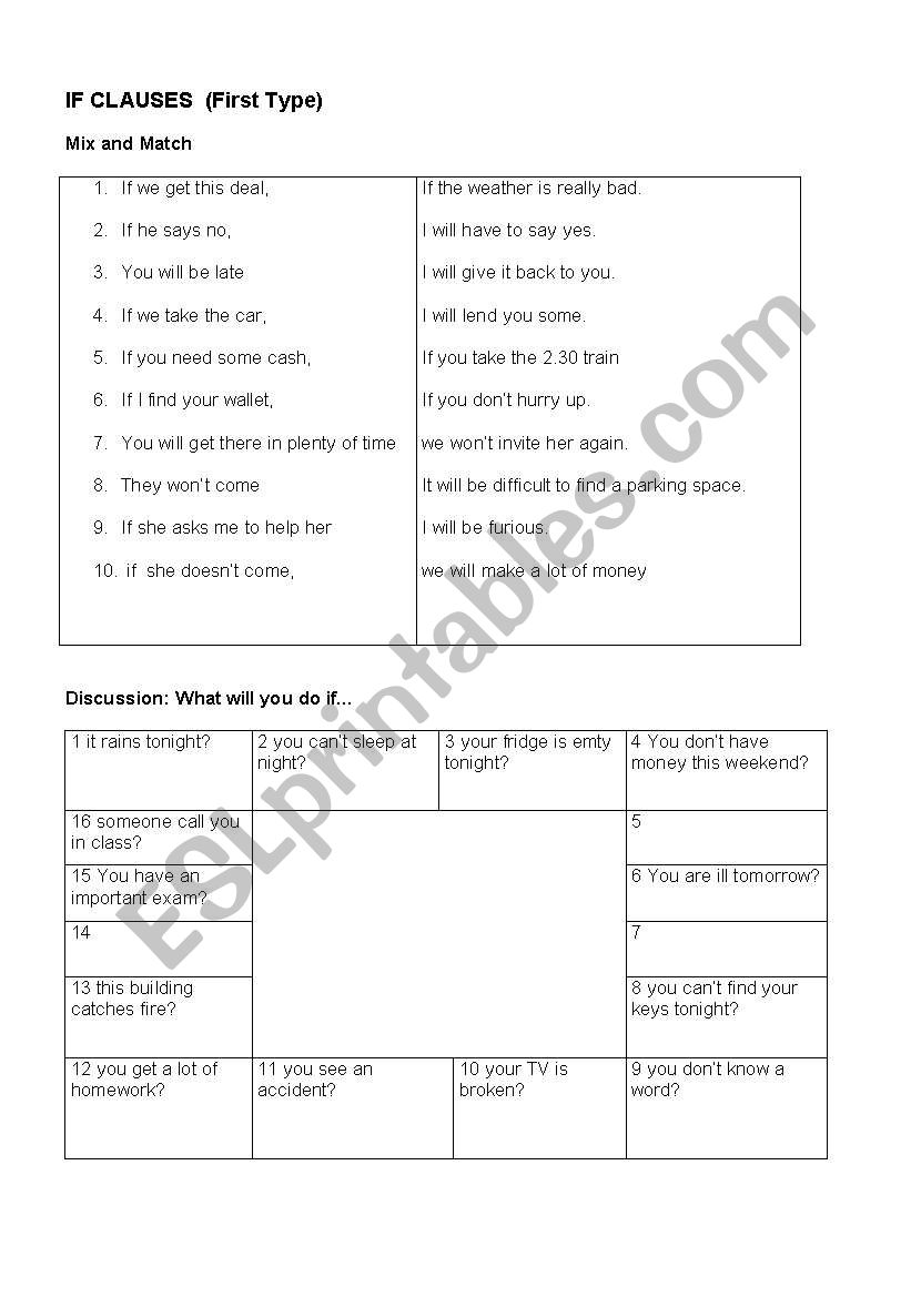 Matching exercises on the first conditional