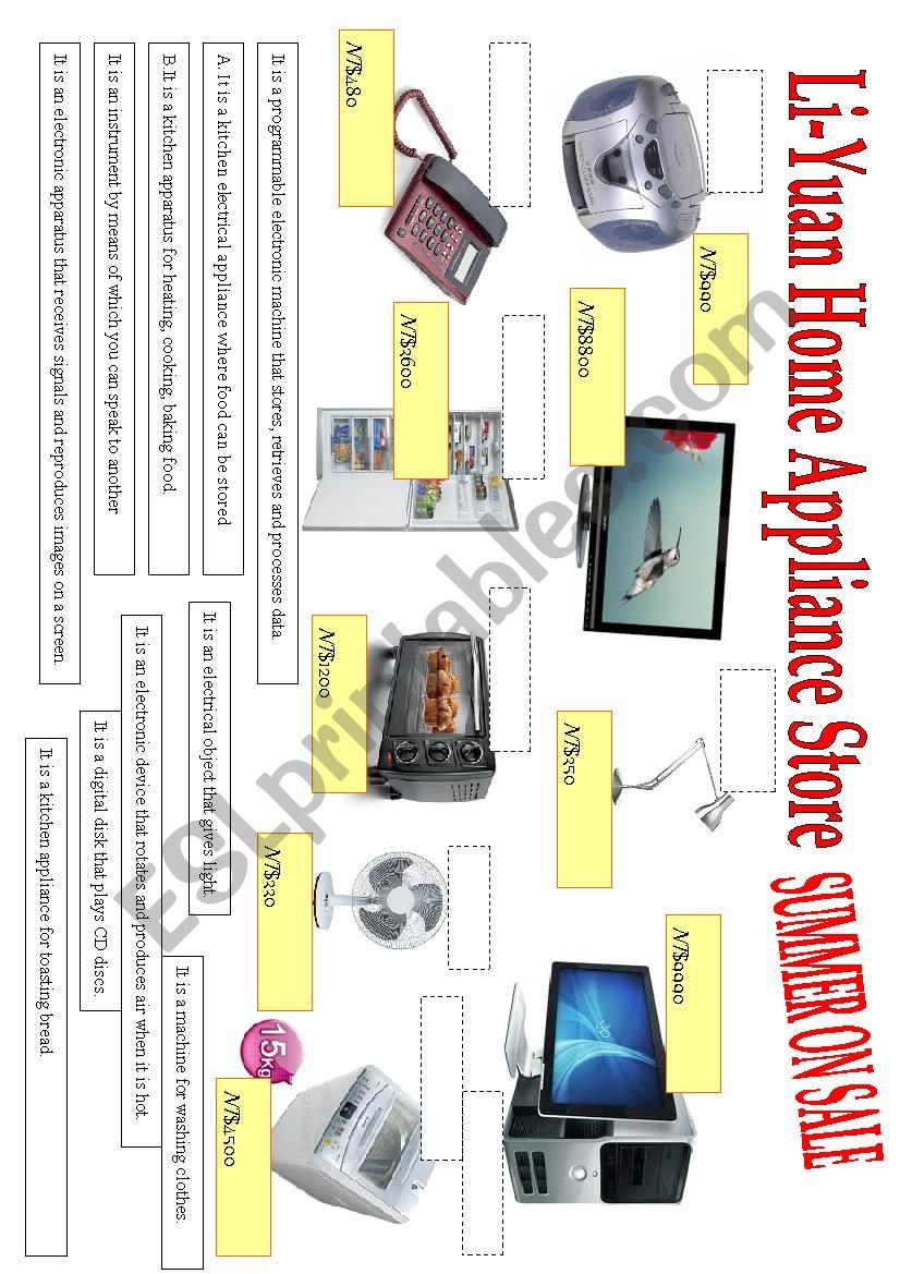 home appliance dm worksheet