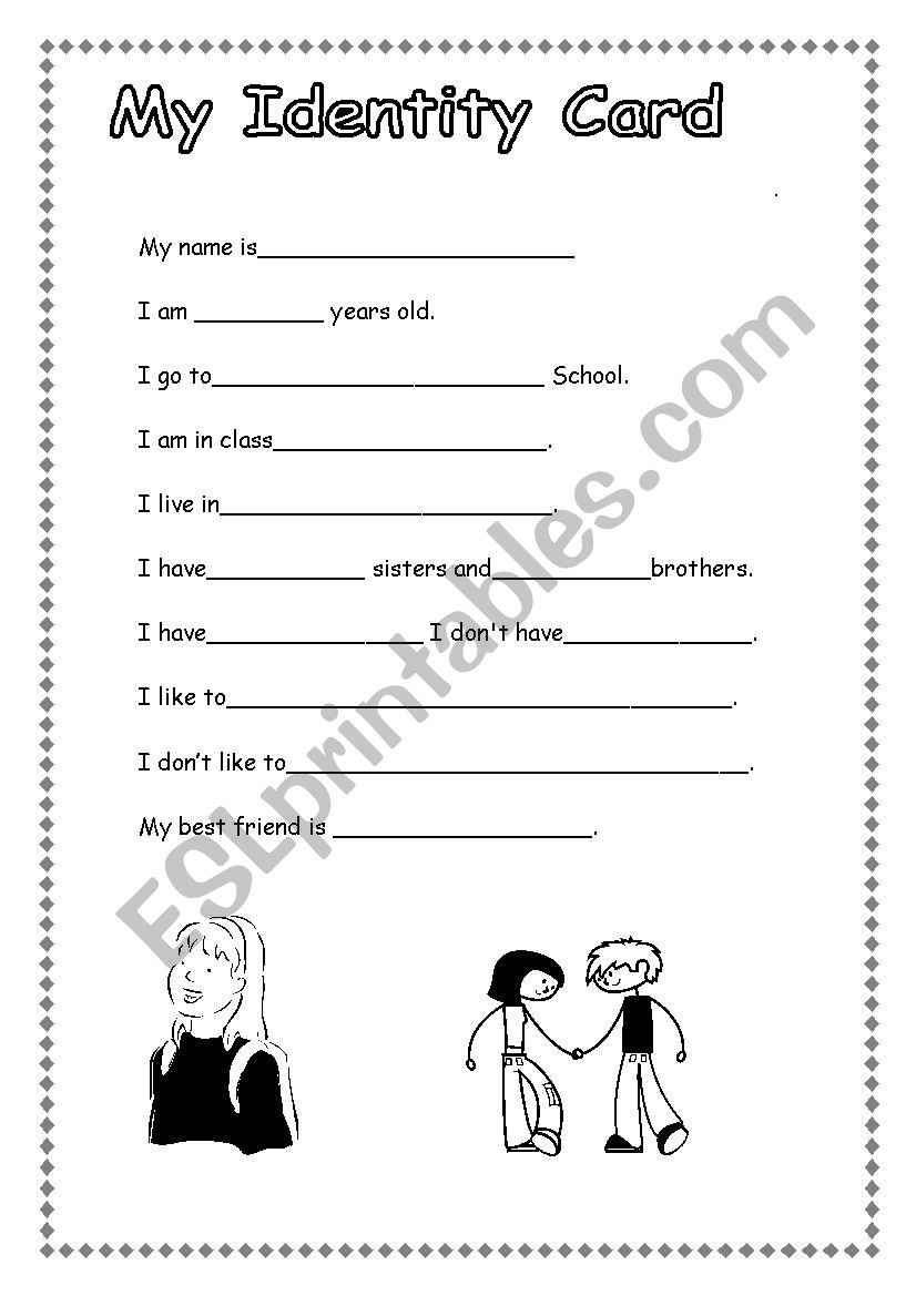 My Identity Card worksheet