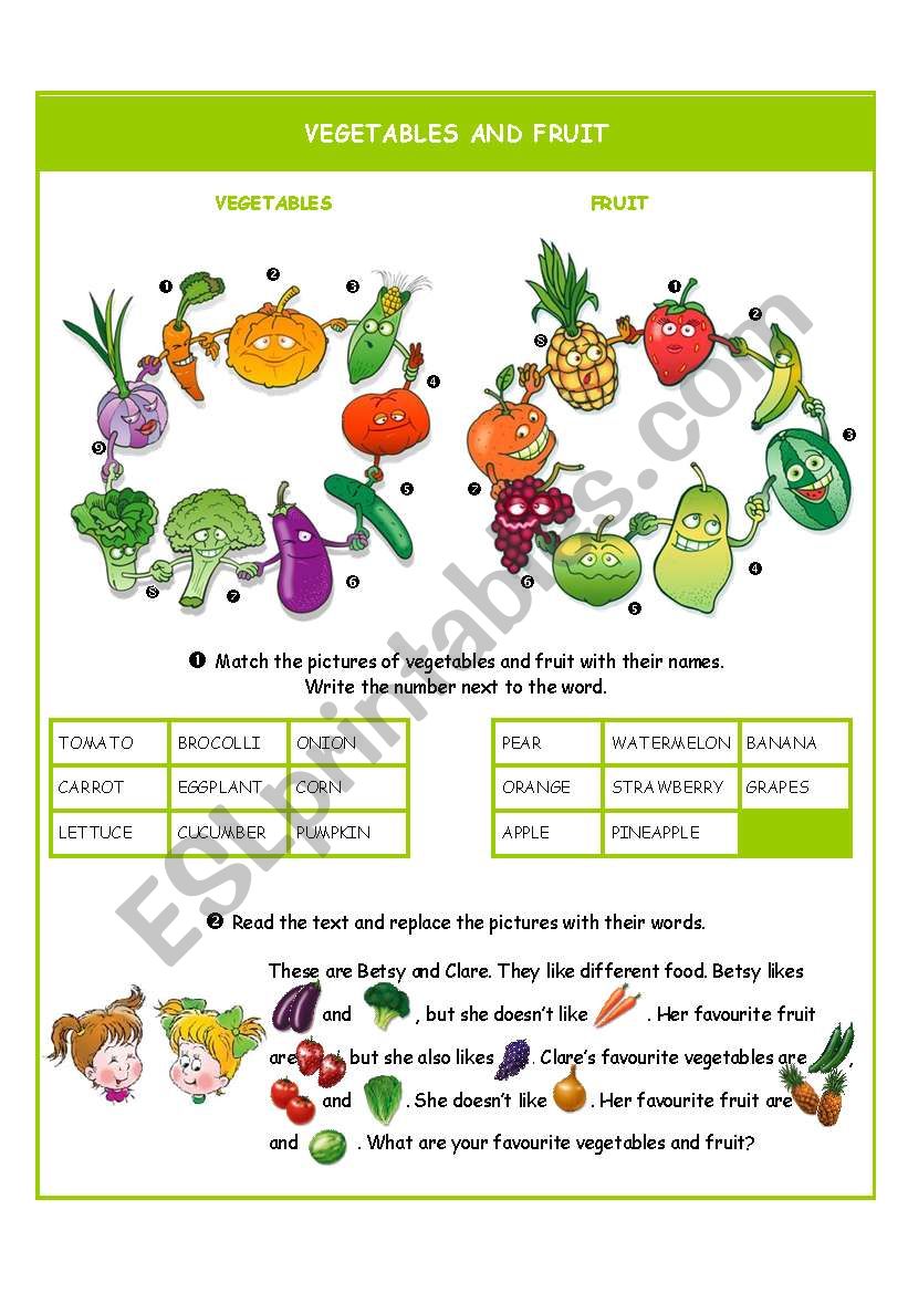 Vegetables and fruit worksheet