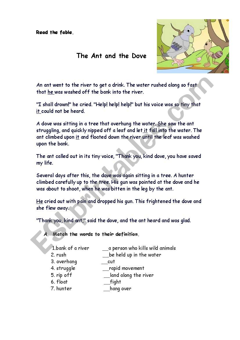 fable: The Ant and the Dove  - 2 pages