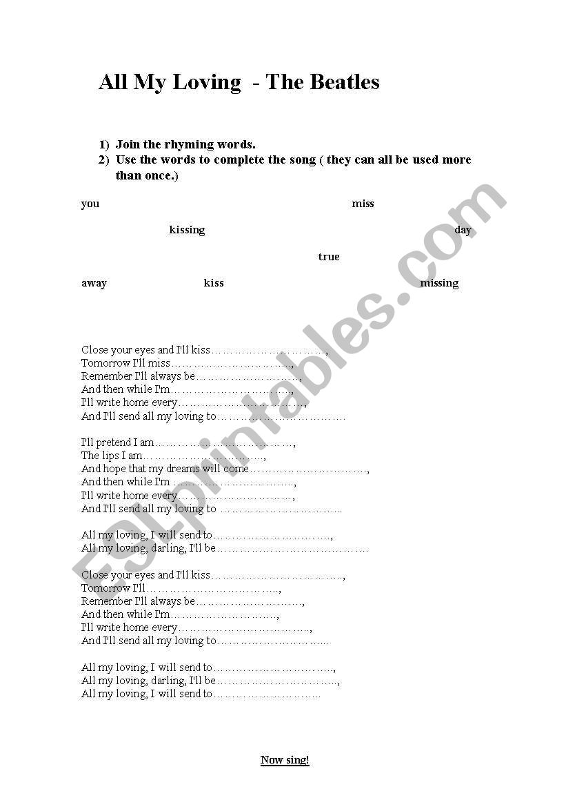 All my loving - The Beatles worksheet