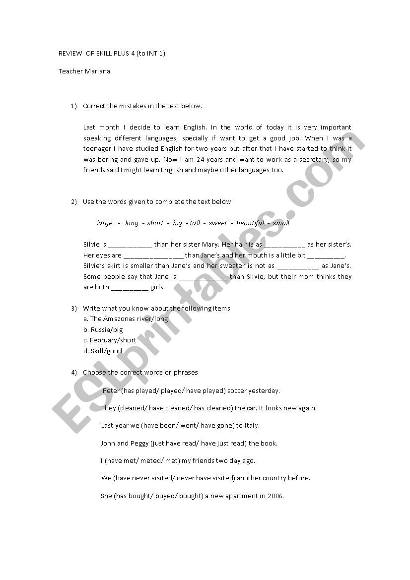 Review for Intermediate Students