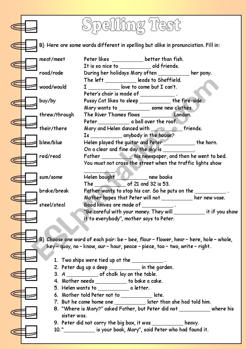 Spelling Test worksheet