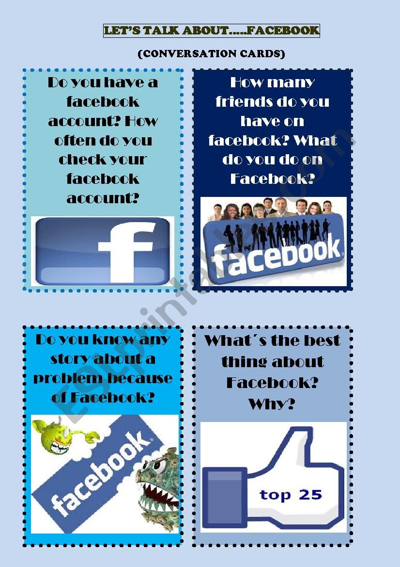 12 SPEAKING CARDS. TOPIC FACEBOOK