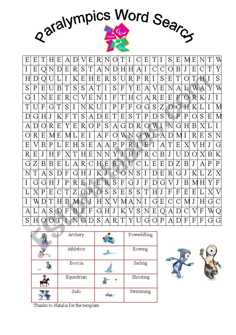 Paralympics Word Search worksheet