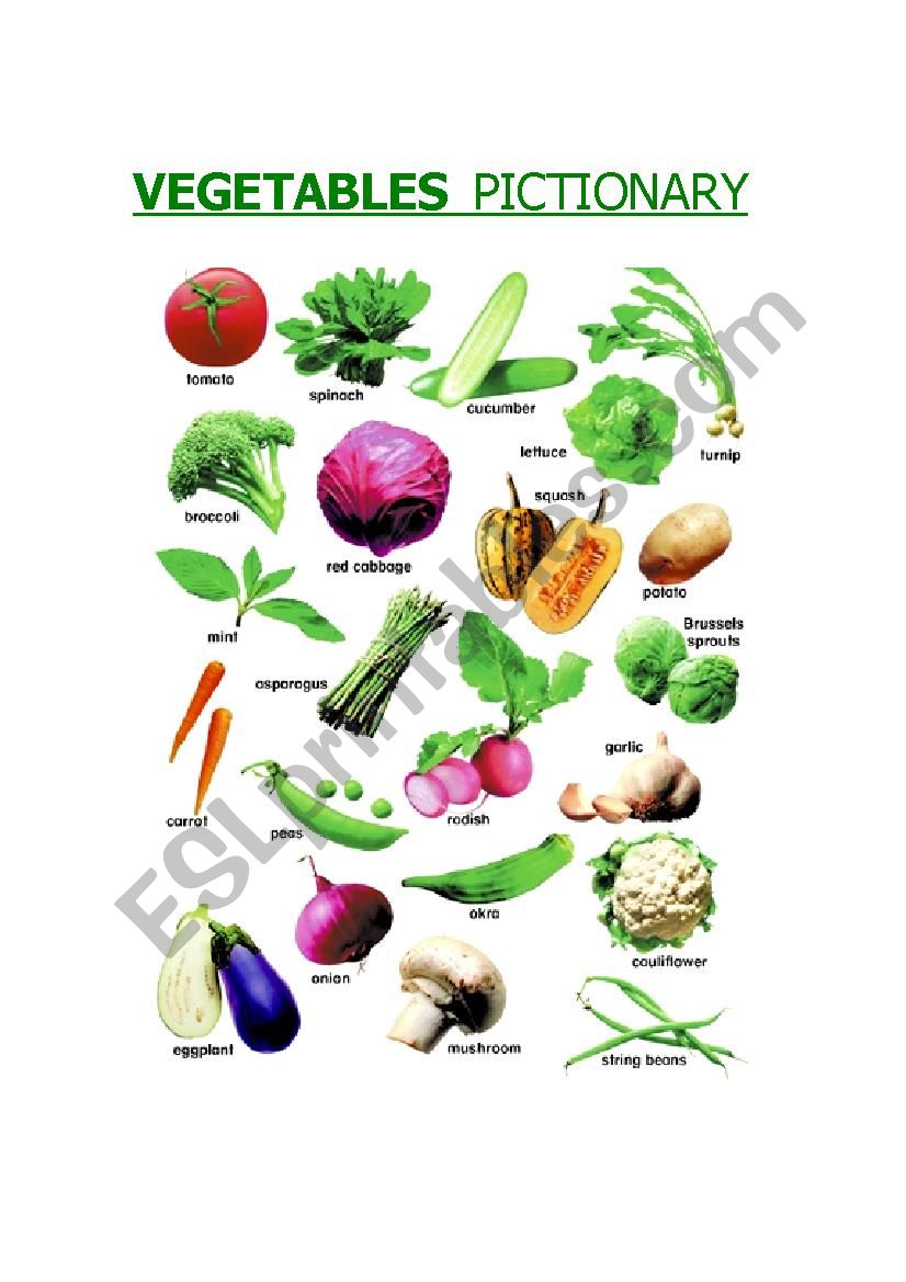 VEGETABLES - PICTIONARY worksheet