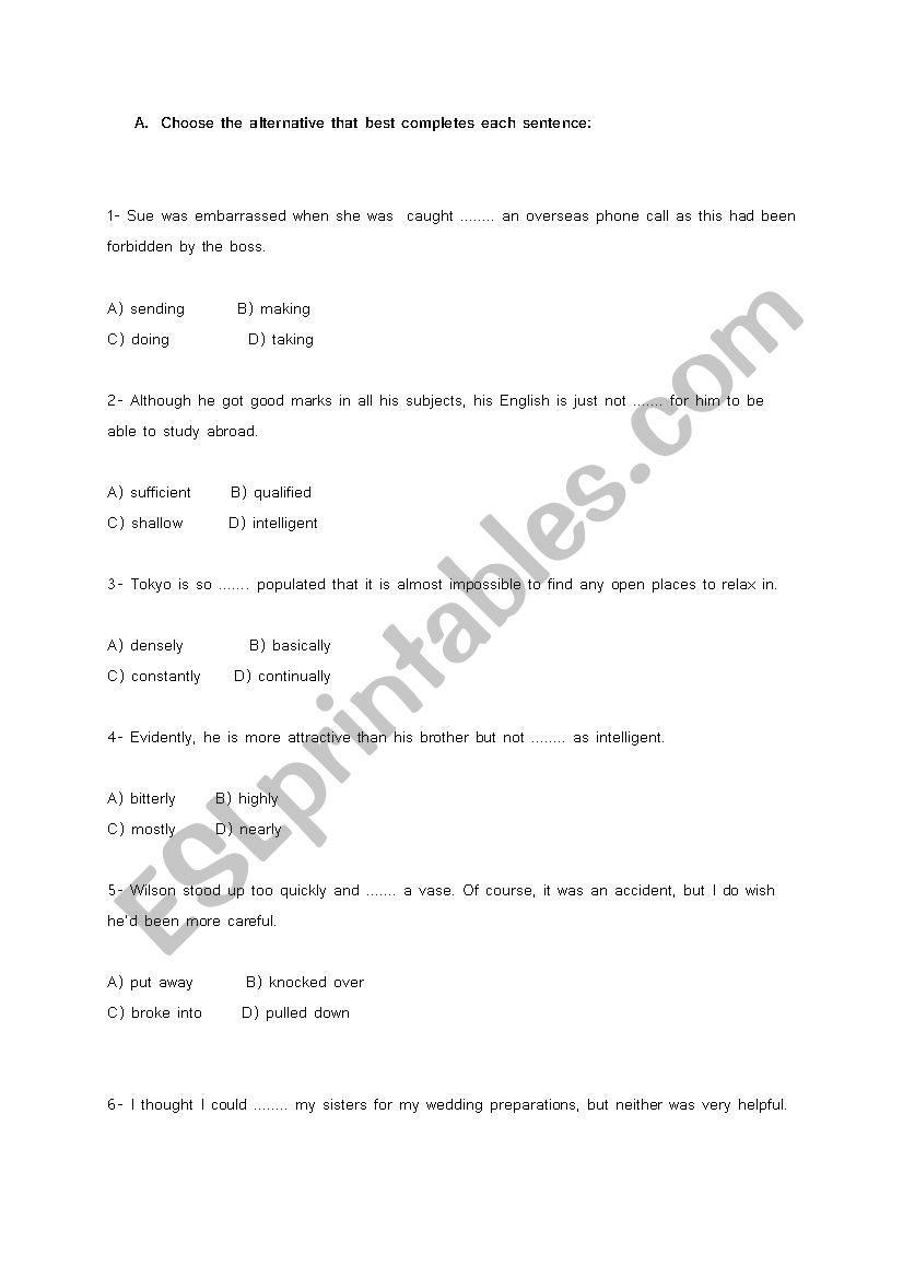 ADVANCED LANGUAGE TEST worksheet