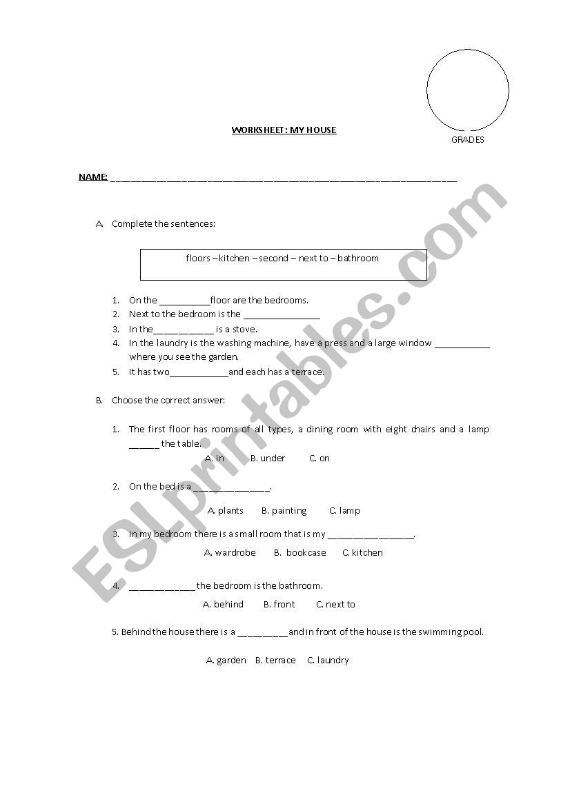 MY HOUSE - PREPOSITIONS worksheet